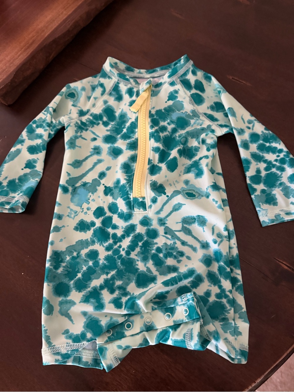 Cat & Jack Teal Tie-Dye Rashguard with Yellow Zip
